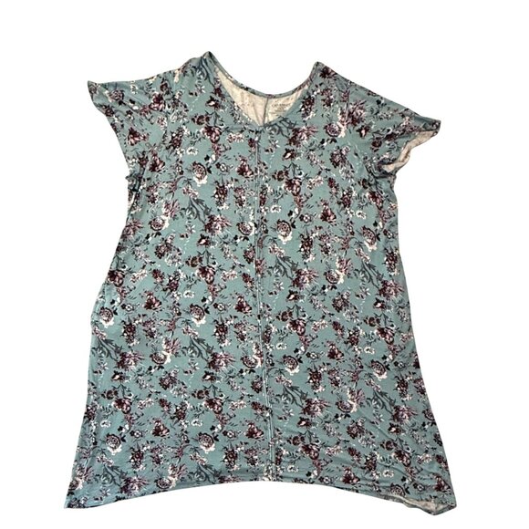 Catherines Dress Size 3X Floral Teal Burgundy Knit Short Sleeve Pockets - Picture 8 of 10